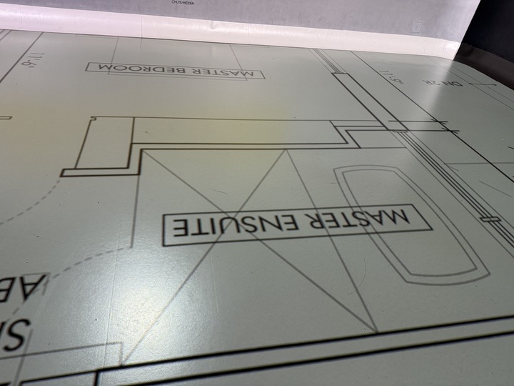Floor projection showing architectural plans in the Design Theater